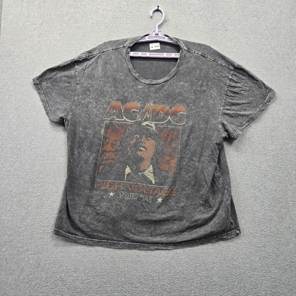AC/DC Women Shirt 3X Gray High Voltage Tour 1976 Graphic Band Tee Crew Neck